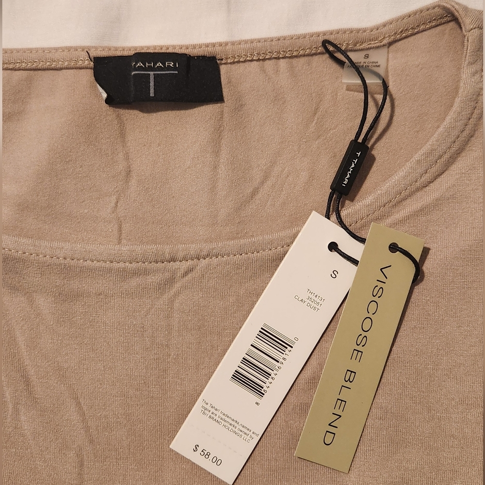 Tahari Light Beige Blouse with Pleated Sleeves - Picture 3 of 5